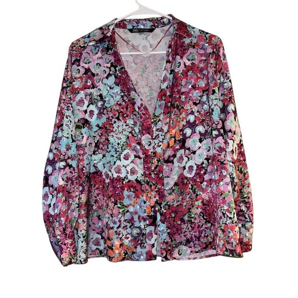 Zara Tops - Zara Women's Floral Print Satin Blouse‎ Multicolor Size M Casual